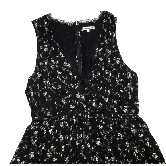 NWT Reformation Zaid in Lucian Floral Lace Trim V-neck Georgette Midi Dress 12 - Picture 3 of 7